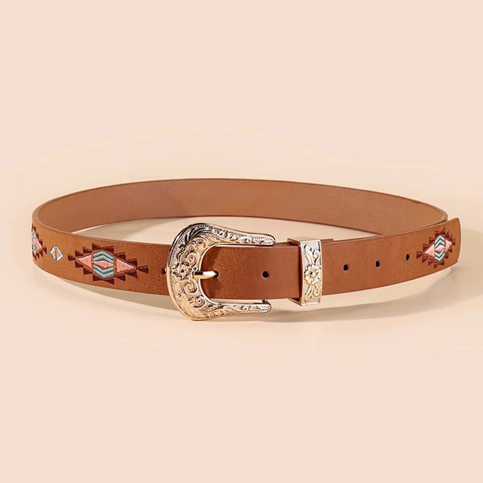 Western Embroided Belt / Tan - Mama & Ivy