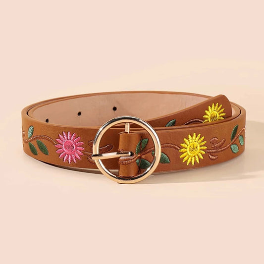 Garden Flowers Embroided Belt / Tan - Mama & Ivy