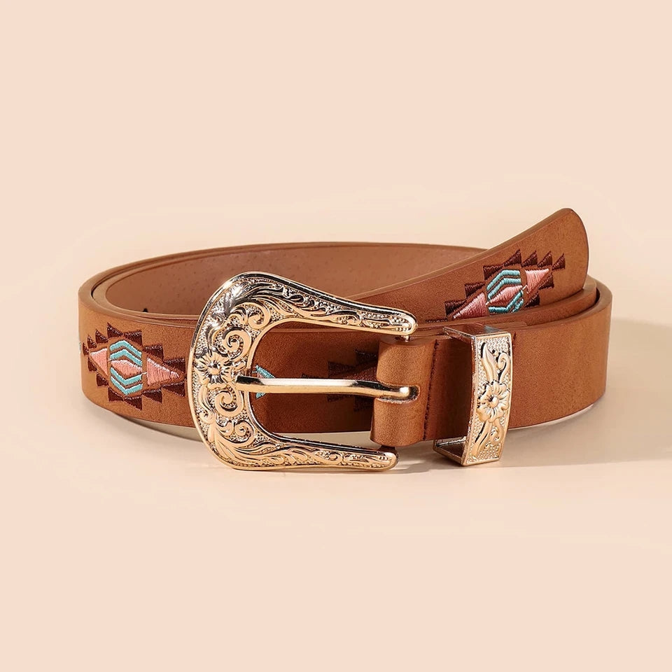 Western Embroided Belt / Tan - Mama & Ivy