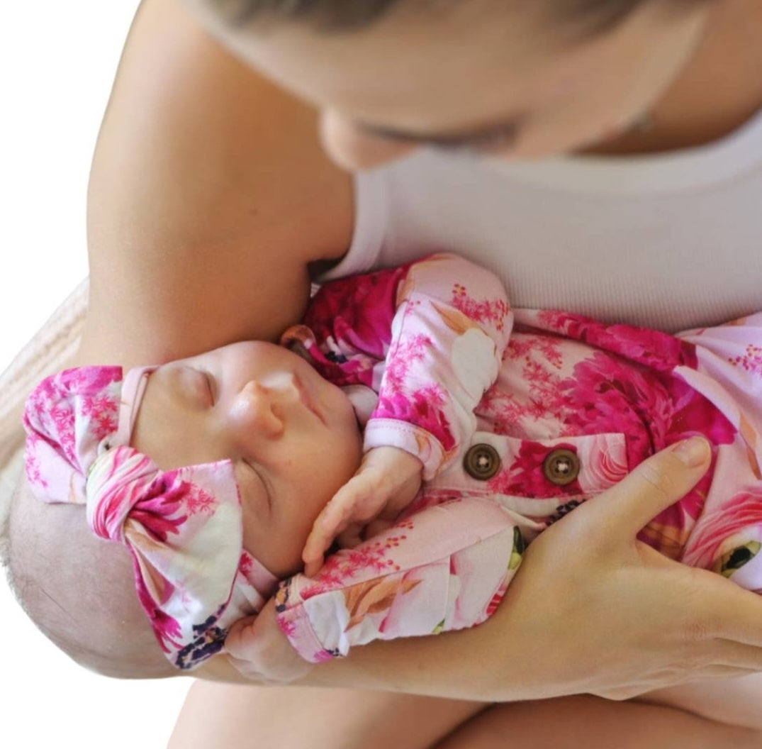 Maggie Pink Floral Knotted Gown Set - Mama & Ivy