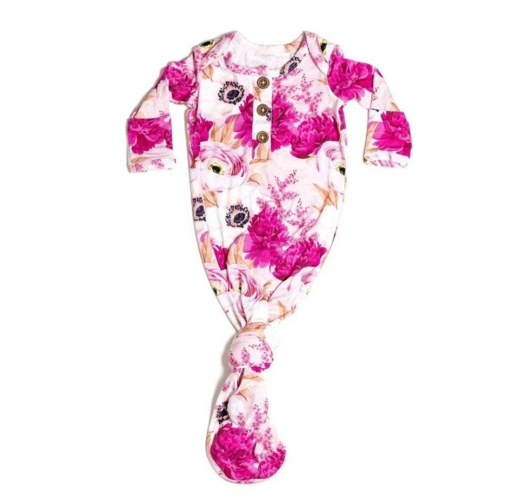 Maggie Pink Floral Knotted Gown Set - Mama & Ivy