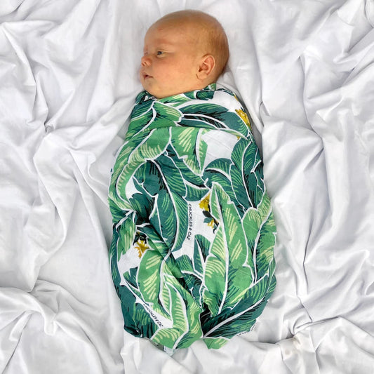 Tropical Palm Muslin Swaddle - Mama & Ivy